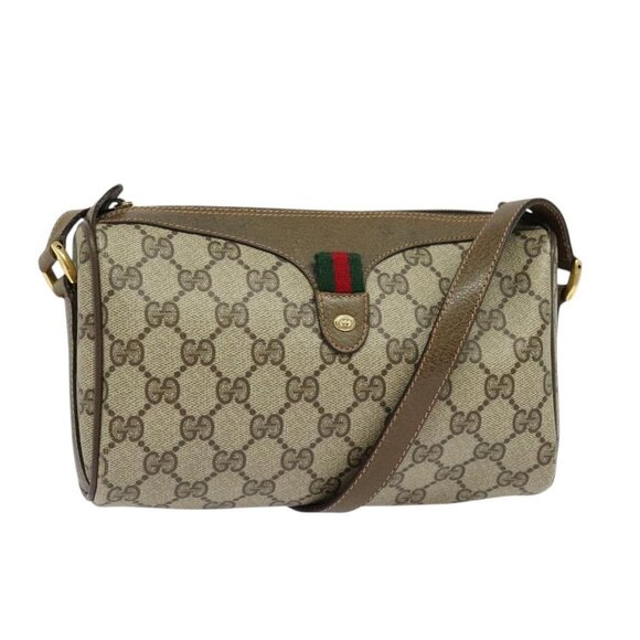 GUCCI GG Supreme Web Sherry Line Bag PVC Beige Gold - Picture 2 of 16